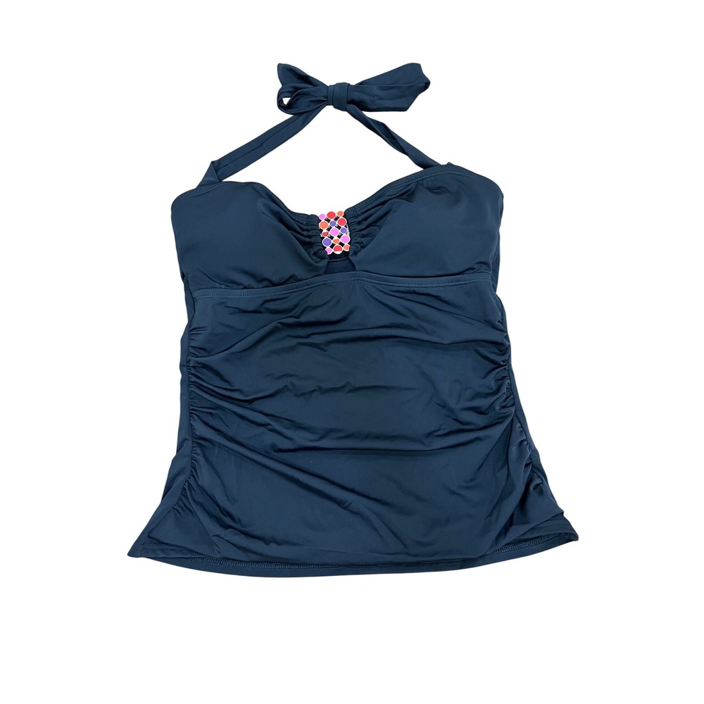 Ocean Avenue Tankini Top Womens Medium Black Good Halter Ruched 2BO9G85M